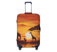 Elephant and Giraffe in The Sunset Prints Elastic Luggage Cover with Invisible Zippers - Universal Suitcase Protector for Travel, Business Trips, L(25-28inch Suitcase)