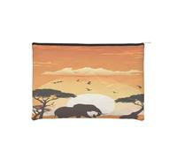 Elephant and Giraffe in The Sunset Reusable Paper Cosmetic Bag Waterproof & Lightweight for Travel, School & Daily Use Full-Print Design Women, Students, Eco-Conscious