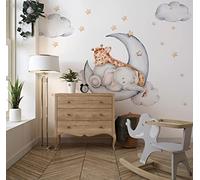 Elephant and Giraffe on The Moon Wall Decal Children's Room Wall Sticker Sticker Sticker with Stars Crescent Elephant Baby Room