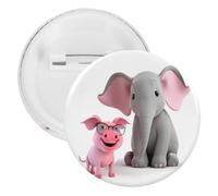 Elephant And Piggie Badge Metal Round Pins, Lightweight Brooch for Backpack, Fashion Button Pins Badge for Shirts, Jackets, Shawl Coat, Unisex, 12PCS, Tinplate, metal round pins
