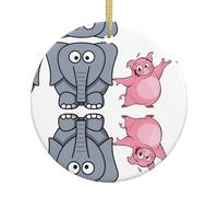 Elephant And Piggie Christmas Tree Ceramic Hanging Round Xmas Ornament Keepsake Holiday Party Home Decoration