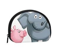 Elephant and Piggie Printed Mini Shell-Shaped Coin Purse Zipper Pouch Change Holder Wallet For Men Women
