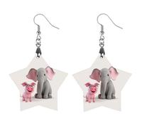 Elephant And Piggie Wooden Earrings for Women, Vintage Elegant Wood Jewelry, Lightweight Earrings for Wedding, Party, Everyday Jewelry Gift, Star, Wood, wood
