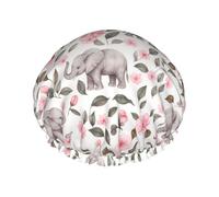Elephant and Pink Floral Shower Cap Waterproof Reusable Double Elastic Daily Bath One Size