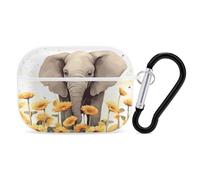 Elephant and Sunflower AirPods Pro 2 Case Cover, Shockproof Hard Shell Protective Case for Women Men, Compatible with Airpod Pro Case 2nd/1st Generation with Keychain-White