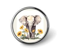Elephant And Sunflower Button Pin,Design Your Own Personalized Pin Back Button Badges Exquisite Round Badge Travel Brooch Metal Decorative Pins for Hat Clothes Backpack