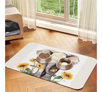 Elephant and Sunflower Pet Feeding Mat Absorbent Pu Leather Dog Cat Food Mats Contain Spills Protects Floors, Anti-Slip Rubber Backing Dog Bowl Mats Easy Clean Pet Placemats 30x45cm