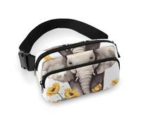Elephant And Sunflower Waist Bag Fashion Fanny Bag with Adjustable Strap for Outdoor Workout Cycling Unisex, white, 20x13cm, Waist Bag