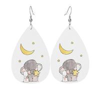 Elephant And White Rabbit Piercing Teardrop Earrings Set, Fashion Leather Earrings Dangle Hoop For Women Birthday Party Jewelry Gift