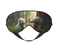 Elephant and White Rabbit Print Soft Eye Mask, Adjustable Strap Soft Eye Cover Blindfold for Travel Yoga Nap Shift Work