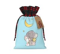 Elephant And White Rabbit Printing Color Matching Plaid Christmas Bag With Drawstring,4.7x6.9 In For Christmas Halloween