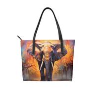Elephant Animal Vegan Leather Handbag for Women Indian Ethnic Tote Bag with Top Handle, Large Shoulder Purse for Everyday Work Travel
