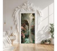 Elephant Animal Wildlife Door Mural Decals 85x215 cm Tropical Jungle Door Sticker, Peel and Stick Wallpaper Waterproof PVC Stickers for Bedroom Decor
