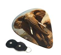 Elephant Animals Guitar Picks 6 Pcs, 0.46mm Thickness Celluloid Plectrum with Leather Picks Holder, Personalized Guitar Pick for Bass Electric Acoustic Guitars Lovers Gift