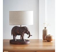Elephant Antique Copper Resin Table Lamp with Linen Shade Elegant Everyday Lighting Solution for Any Room in Your Home | Perfect for Bedside, Console, and Entrance Tables