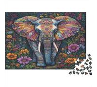 Elephant Art-Colorful Floral Design Jigsaws 1000 Pieces for Adults with Whimsies Pieces Jigsaws for Adults for Cognitive Exercise As Rainy Day Activities 70x50cm/1000pcs