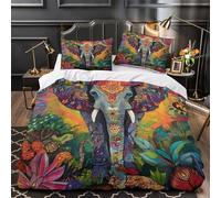 Elephant Art Duvet Cover 3D Print Breathable 3 Pcs Bedding Set Hidden Zipper Psychedelic Animal Design Quilt Cover Luxury Washable for Teens Adults Kids Girls Boys Women Youth Super king（260x220cm）
