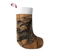 Elephant art on wood Plush Christmas Stocking 18 Inch Soft Fabric Xmas Sock with Hanging Loop for Fireplace Tree Home Decoration