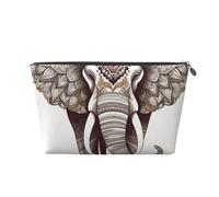 Elephant Art Printed Toiletry Bag for Women Girl Portable Travel Cosmetic Bag Leather Makeup Pouch Organizer with Silver Zipper