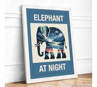 Elephant at Night Minimalist Framed Wall Art Print A2 (59.4×42cm) White, Wall Decor for Living Room, Bedroom, Office & Home, Ready to Hang, Art Gift