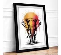 Elephant at Sunrise Framed Wall Art Print A2 Black