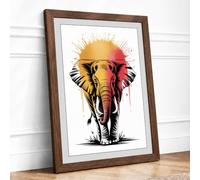 Elephant at Sunrise Modern Framed Wall Art Print A4 (29.7×21cm) Walnut, Wall Decor for Living Room, Bedroom, Office & Home, Ready to Hang, Art Gift