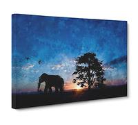 Elephant At Sunset Canvas Print for Living Room Bedroom Home Office Décor, Wall Art Picture Ready to Hang, 30 x 20 Inch (76 x 50 cm)