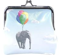 Elephant Attached to Balloons Flying Through Cloudy Sky Pouch Small Wallet - Kiss-Lock Change Coin Purse Wallets for Women Girl