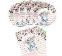 Elephant Baby Shower, Pink Elephant Birthday Party Supplies, 20 Plates and 20 Napkins, Elephant Theme Birthday Party Decoration for Girl