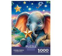 Elephant Balloon Ride 1000 Pc Cardboard DIY Flying Elephant at Starry Night Puzzle Adults/Teens, Challenging Activity, Stress Relief, Vibrant Colours & Wall Decor 70x50cm/1000pcs