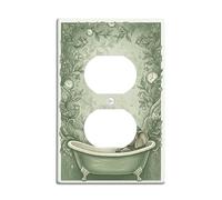 Elephant Bathroom Duplex Outlet Covers Wall Plate, Fanciful Vintage Bird Floral Spring Green Plastic Standard Size Face Plates for Electrical Outlets for Bedroom Office Kitchen Entrance Decor
