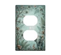 Elephant Bathroom Duplex Outlet Covers Wall Plate, Nature Fanciful Bird Squirrel Spring Turquoise Plastic Standard Size Face Plates for Electrical Outlets for Home Living Room New Apartment Decor