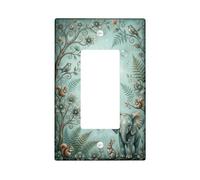 Elephant Bathroom Single Rocker Light Switch Cover, Nature Fanciful Bird Squirrel Spring Turquoise Plastic Standard Size Decorative Wall Plates for Home Living Room New Apartment Decor