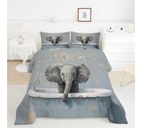 Elephant Bathtub Single Duvet 10.5 Tog, Bathroom Theme Style Microfiber Bedding Set, 1 Quilt 135x200cm and 2 Pillowcases 50x75cm, All Year Round Comforter for Cozy Nights TY404
