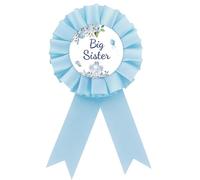 Elephant Big Sister Badge Pin, Blue Florals Sister to Be Button Pin, Blue Rosette Elephant Happy Birthday Girl Award Ribbon Button for Girls, Animal Themed Baby Shower/1st Birthday Party Supplies