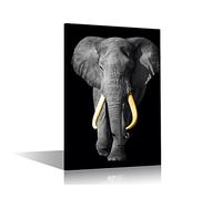 Elephant Black and White Wall Art 1 Piece Wild Animals Yellow Ivory Pictures Wall Art for Living Room Print on Canvas Giclee Wooden Framed Gallery-Wrapped Ready to Hang (16"Wx24"H)