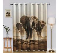 Elephant Blackout Curtains for Bedroom Desert 3D Print Pattern Eyelet Thermal Insulated Bedroom Curtains for Boys Girls 2 x 46W x 72H inYI4447