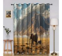 Elephant Blackout Curtains for Bedroom Desert 3D Print Pattern Eyelet Thermal Insulated Bedroom Curtains for Boys Girls 2 x 46W x 54H inYI4644