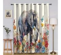 Elephant Blackout Curtains for Bedroom Flower Bed 3D Print Pattern Eyelet Thermal Insulated Bedroom Curtains for Boys Girls 2 x 46W x 54H inYI4105