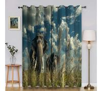 Elephant Blackout Curtains for Bedroom Grass 3D Print Pattern Eyelet Thermal Insulated Bedroom Curtains for Boys Girls 2 x 46W x 54H inYI4171