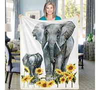 Elephant Blanket Adults Throw, Elephant Sunflower Blanket, Soft Cozy Flannel Elephant Throw Blanket, Fluffy Fuzzy Elephant Fleece Blankets for Women Girls Birthday Gift Sofa Couch Bed Decor, 150x200cm