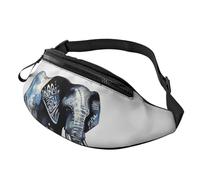 Elephant-Blue Black Fanny Pack for Men Women, Waterproof Sports Waist Bag Fashion Belt Bag Crossbody Bags Hip Bum Bag with Adjustable Strap Large Sling Bag Purse for Travel Hiking