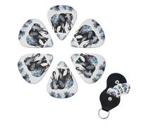 Elephant-Blue Black Guitar Picks 6 Pack, 0.96mm Thickness Celluloid Bass Pick with Leather Guitar Pick Holder Keychain Abstract Art Pics Plectrum for Acoustic Electric Guitar, Ukulele, Bass