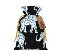 Elephant-Blue Black print Drawstring Gift Bag for Wedding Party Birthday Unique Present Bag Reusable Canvas Bag,1 Piece M