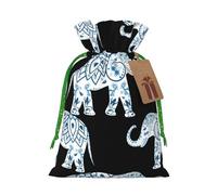 Elephant-Blue Black print Drawstring Gift Bag for Wedding Party Birthday Unique Present Bag Reusable Canvas Bag,1 Piece M