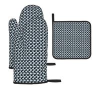 Elephant-Blue Black Print Oven Kitchen Gloves For Baking Outdoor Grilling Home Use Mitts Microwaving Bbq