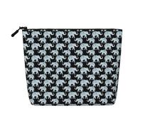 Elephant-Blue Black Print Portable Makeup Bag for Women Large-Capacity Travel Toiletry Organizer Pouch