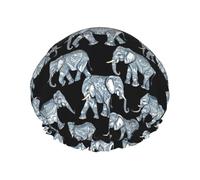 Elephant-Blue Black Print Reusable Shower Caps For Women, DoubleHair Cap,Adult Hair Cap For All Hair