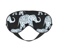 Elephant-Blue Black Print Silk Sleep Mask with Adjustable Buckle Stylish Eye Mask for Women Travel Nap Shift Work Office