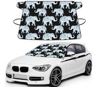 Elephant-Blue Black Printed Winter Car Protector, Waterproof Coated Snow Shield, Secure Mirror Strap Auto Cover